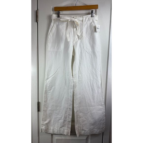 Gap Women's Mid Rise Stretch Wide Leg Linen Blend Pants White Size 6 R - NWT - Picture 1 of 13